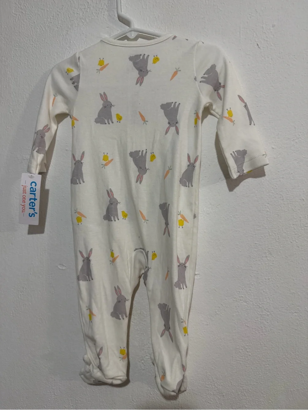 Carter's Cream Bunny & Chick Footed One-Piece Pajamas, Double zipper